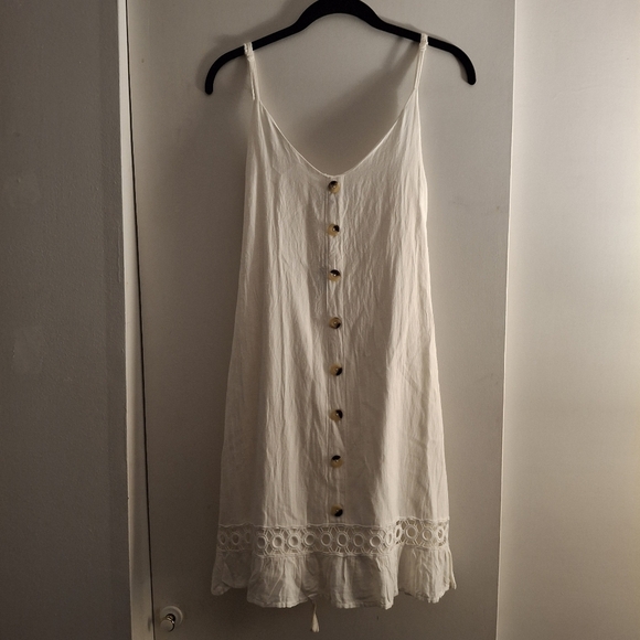 Express Women's White Eyelet With Button Detail Sundress - Picture 1 of 8